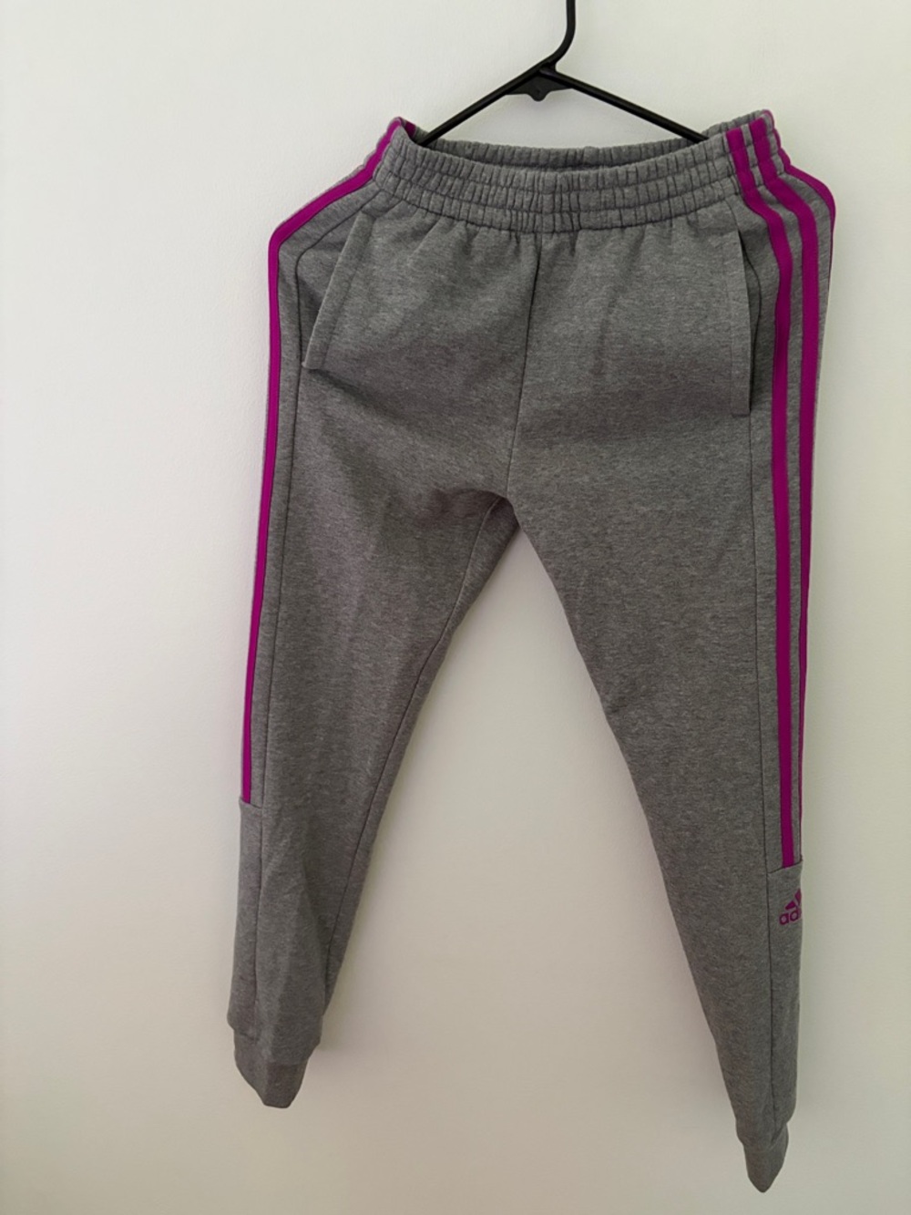 adidas girl’s Gray Joggers with Pink Side Stripes size 14
